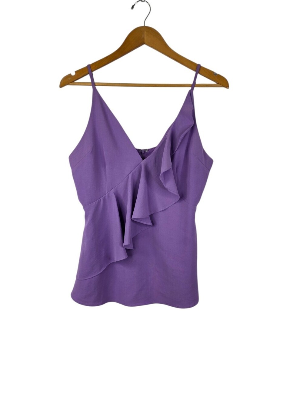 DO+BE Women's V-Neck Ruffle Purple Spaghetti Strap Zipper Ruffle Size Medium
